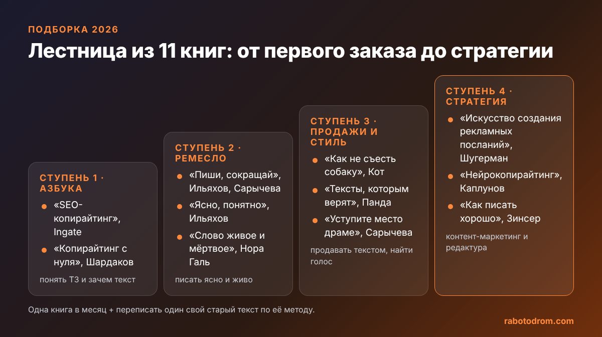 Лестница из 11 книг: новичок → практик → редактор → контент-маркетолог