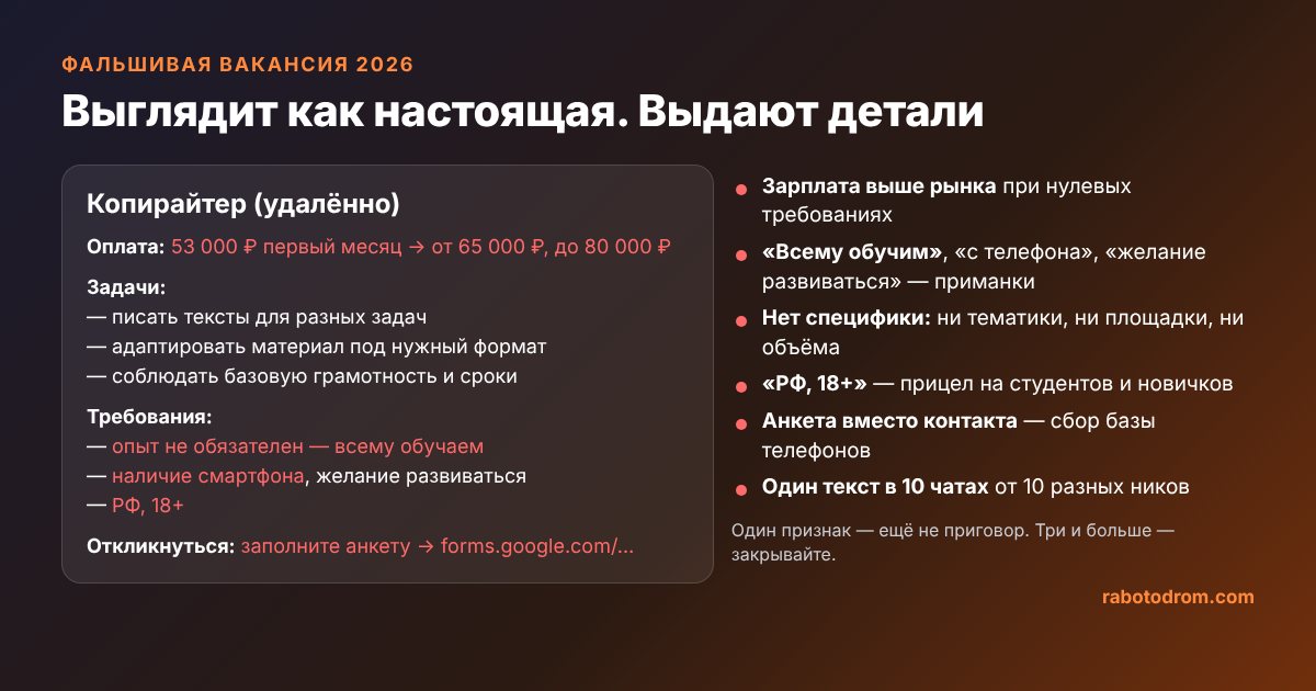 Как выглядит мошенническая вакансия 2026 года — разбор по частям